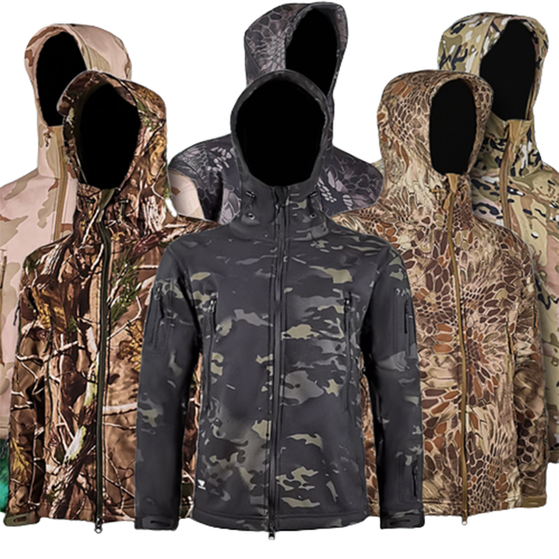 Custom Windproof and Waterproof Soft Shell Jacket Plus Fleece Thick Tactical Hunting Outdoor Jacket Ropa De Hombre