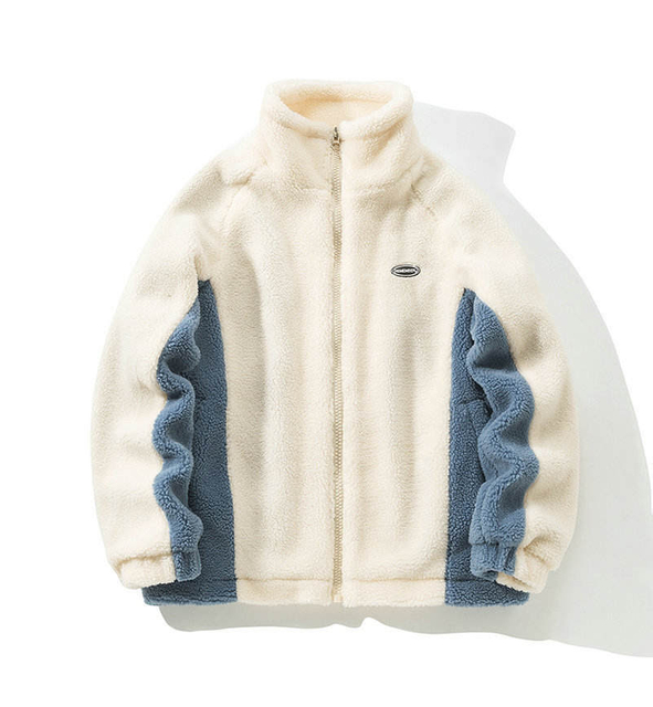 Outerwear Jacket Customized Winter Color-Blocking Sherpa Fleece Loose Casual Zipper Jacket